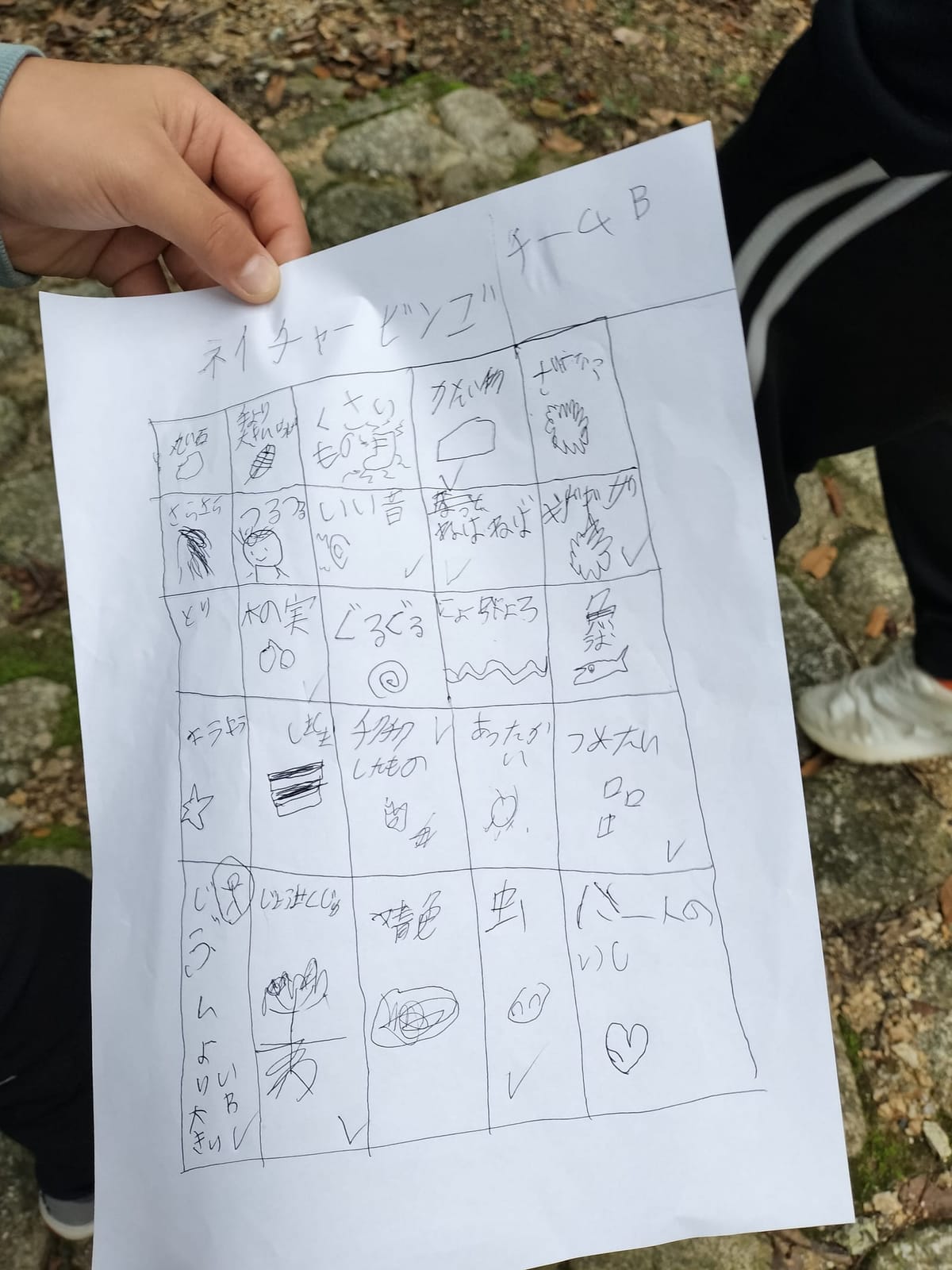 見つけたお題にチェックを入れていくビンゴカード